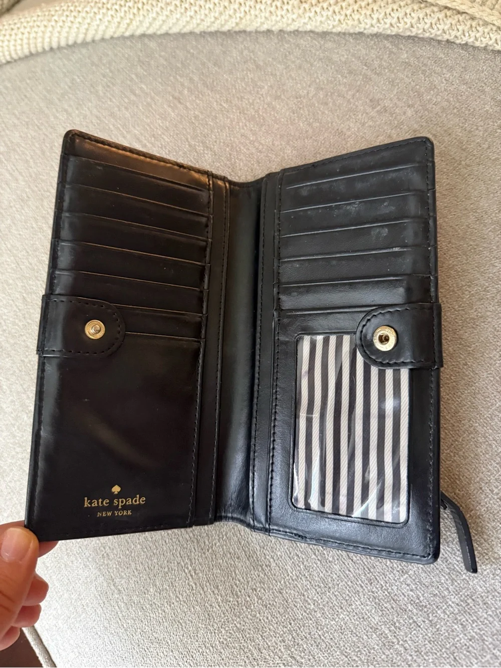 kate spade Tan and Black Scallop-Edge Leather Wallet